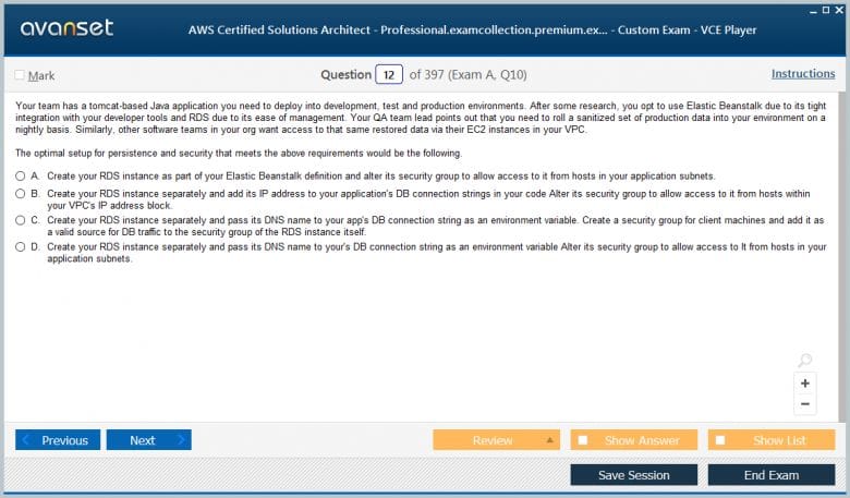 AWS Certified Solutions Architect - Professional Premium VCE Screenshot #1
